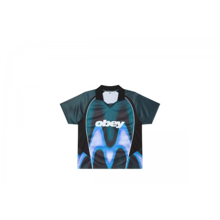 Obey Blurred Soccer Jersey V-Neck Ανδρικό Κοντομάνικο T-Shirt Πετρόλ, Μαύρο, Μπλε, Λευκό