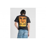 Obey Icon Stencil Flame Ανδρικό Κοντομάνικο T-Shirt Μαύρο
