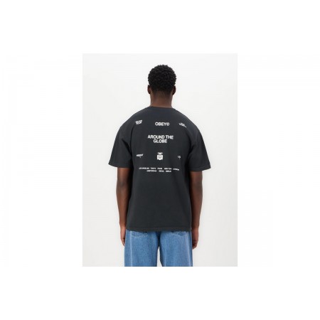 Obey Around The Globe Ανδρικό Κοντομάνικο T-Shirt Μαύρο