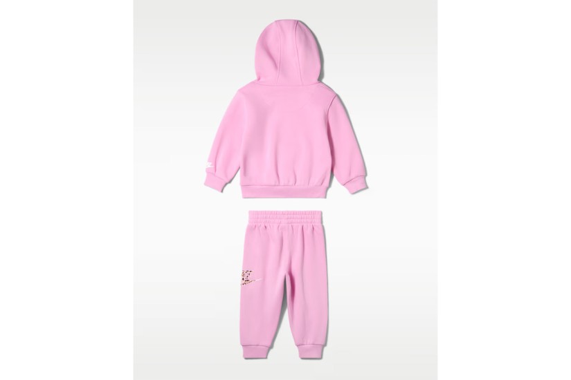 Nike Fleece Βρεφικό Σετ Φούτερ με Κουκούλα - Παντελόνι Φόρμας Ροζ, Μπεζ