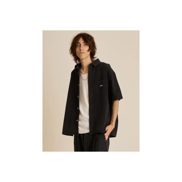 Obey Bigwig Denim Πουκάμισο Κοντομάνικο Ανδρικό (181210425 FADED BLACK)