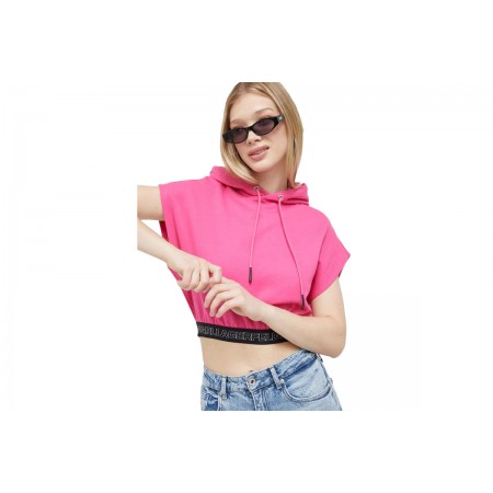 Karl Lagerfeld Γυναικείο Κοντομάνικο Φούτερ με Κουκούλα Ροζ