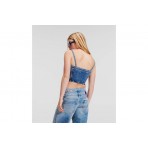 Karl Lagerfeld Denim Γυναικεία Αμάνικη Crop Top Μπλούζα Μπλε