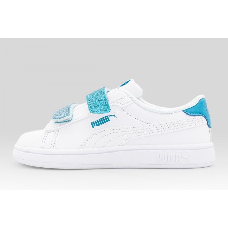 Puma Smash 3.0 L Glitter Velcro V Βρεφικά Sneakers Λευκά, Μπλε