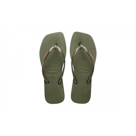 Havaianas Slim Square Logo Metallic Σαγιονάρες Χακί