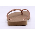 Havaianas Slim Square Logo Metallic Σαγιονάρες Μπεζ, Μπρονζέ