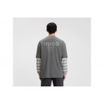 Hugo Nalono Rear Logo Artwork Ανδρικό Κοντομάνικο T-Shirt Γκρι Σκούρο