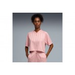 Puma League Γυναικείο Κοντομάνικο Cropped T-Shirt Ροζ