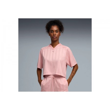 Puma League Γυναικείο Κοντομάνικο Cropped T-Shirt Ροζ