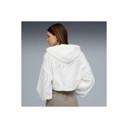 Puma Ess Graphic Bedazzled Γυναικεία Ζακέτα με Κουκούλα Λευκή