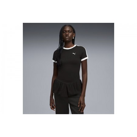 Puma T7 Balloon Γυναικείο Κοντομάνικο T-Shirt Μαύρο, Λευκό