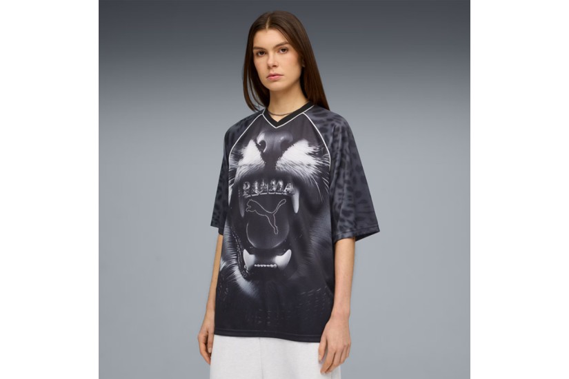 Puma Street Glam Relaxed Graphic Jersey Γυναικείο Κοντομάνικο T-Shirt Μαύρο, Λευκό
