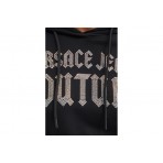 Versace Logo Goth Glitter Γυναικείο Φούτερ Με Κουκούλα Μαύρο