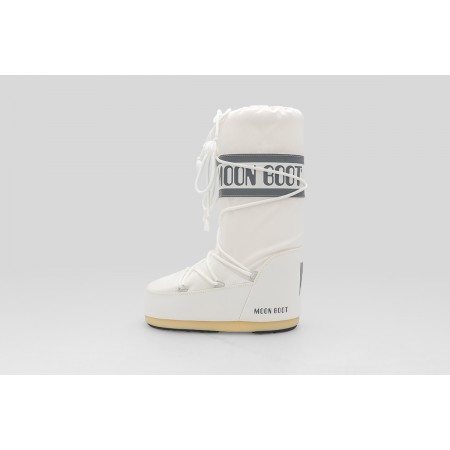 Moon Boot Icon White Nylon Γυναικείες Μπότες Χιονιού Λευκές, Γκρι