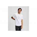 Karl Lagerfeld Curved Hem Shibori Ανδρικό Κοντομάνικο T-Shirt Λευκό
