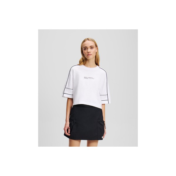 Karl Lagerfeld Relaxed Cropped Piping T-Shirt Γυναικείο (A2W17028 100)