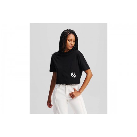 Karl Lagerfeld Reg Cropped Monogram T-Shirt Γυναικείο 