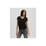 Karl Lagerfeld Slim V-Neck Γυναικείο Κοντομάνικο T-Shirt Μαύρο