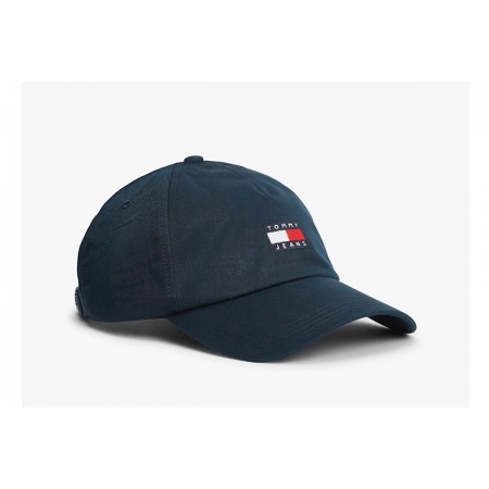 Tommy Jeans Heritage Logo Twill Baseball Καπέλο Strapback Μπλε Σκούρο