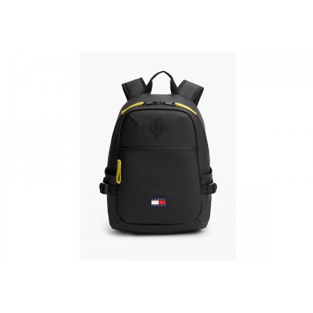 Tommy Jeans Rubberised Logo Double Zip Backpack Μαύρο 20L