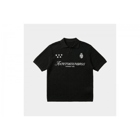 AntetokounBros Knitted Oversized Ανδρικό Polo T-Shirt Μαύρο
