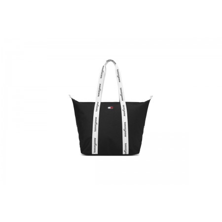 Tommy Jeans Essential Repeat Logo Γυναικεία Τσάντα Tote Μαύρη, Λευκή 38L