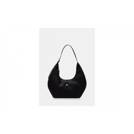 Tommy Jeans Flag Plaque Slouch Hobo Γυναικεία Τσάντα Ώμου - Χειρός Μαύρη 3,3L