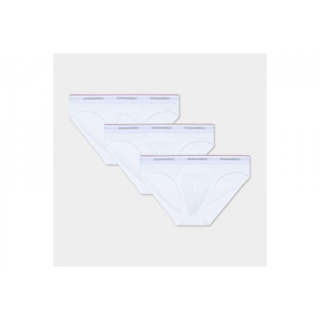 Dsquared2 Basic Cotton Stretch Ανδρικά Εσώρουχα Σλιπ Λευκά Small 3 Τεμάχια
