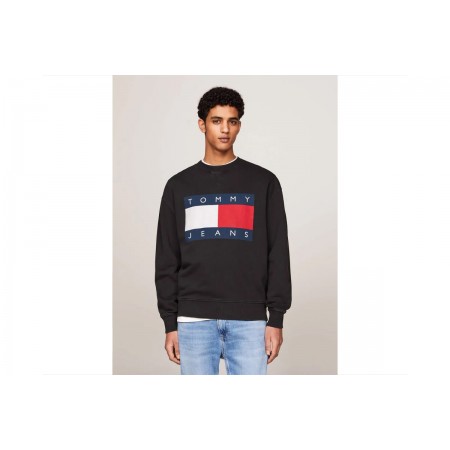 Tommy Jeans Relaxed Big Flag Crew Neck Μακρυμάνικη Μπλούζα Μαύρη