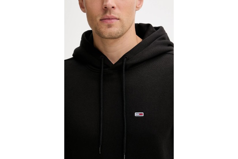 Tommy Jeans Flag Fleece Ανδρικό Φούτερ με Κουκούλα Μαύρο