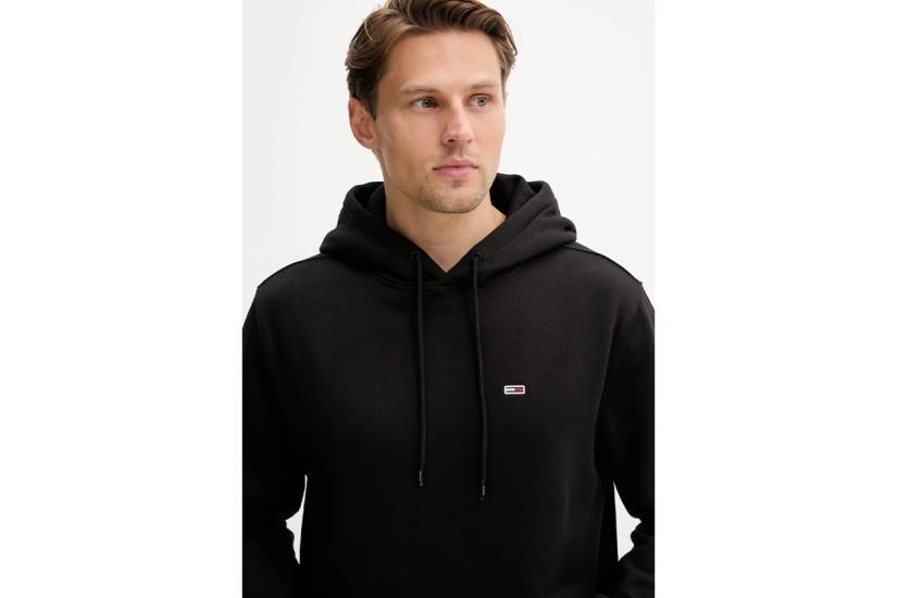 Tommy Jeans Flag Fleece Ανδρικό Φούτερ με Κουκούλα Μαύρο