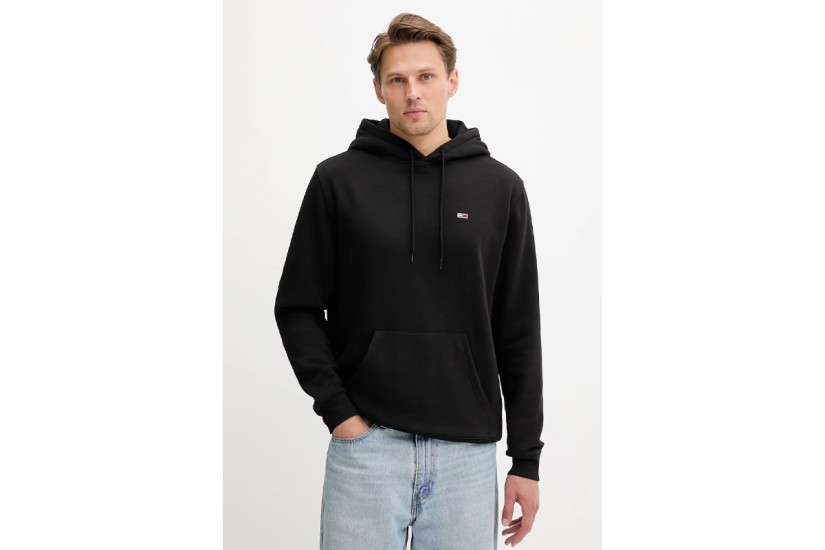 Tommy Jeans Flag Fleece Ανδρικό Φούτερ με Κουκούλα Μαύρο