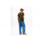 Tommy Jeans Linear Logo Ανδρικό Κοντομάνικο T-shirt Χακί