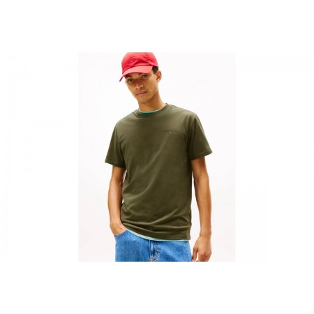 Tommy Jeans Linear Logo Ανδρικό Κοντομάνικο T-shirt Χακί