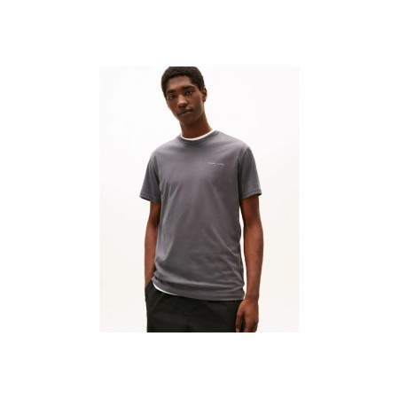 Tommy Jeans Linear Logo Ανδρικό Κοντομάνικο T-shirt Γκρι Σκούρο
