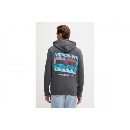 Tommy Jeans Back Graphic Terry Ανδρικό Φούτερ με Κουκούλα Γκρι Σκούρο