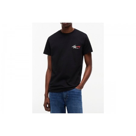 Tommy Jeans Signature Logo Slim Jersey Ανδρικό Κοντομάνικο T-Shirt Μαύρο