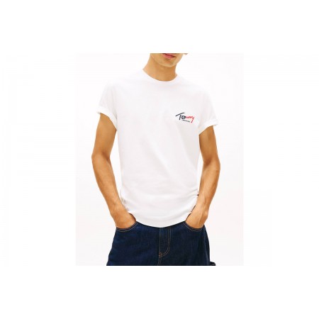 Tommy Jeans Signature Logo Slim Jersey Ανδρικό Κοντομάνικο T-Shirt Λευκό