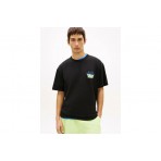 Tommy Jeans Relaxed Bubble Flame Graphic Ανδρικό Κοντομάνικο T-Shirt Μαύρο, Κίτρινο, Μπλε