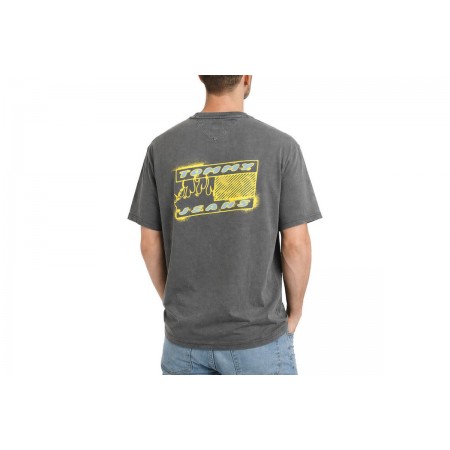 Tommy Jeans 90S Back Bubble Logo Jersey Ανδρικό Κοντομάνικο T-Shirt Γκρι Σκούρο, Κίτρινο