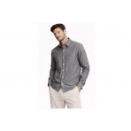 Tommy Jeans Regular Linen Blend Ανδρικό Μακρυμάνικο Πουκάμισο Γκρι Σκούρο