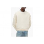 Tommy Jeans Waffle Knit Relaxed Ανδρική Μακρυμάνικη Πλεκτή Μπλούζα Εκρού