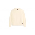 Tommy Jeans Waffle Knit Relaxed Ανδρική Μακρυμάνικη Πλεκτή Μπλούζα Εκρού