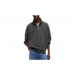 Tommy Jeans Waffle Knit Relaxed Ανδρική Μακρυμάνικη Πλεκτή Μπλούζα με Φερμουάρ Γκρι Σκούρο