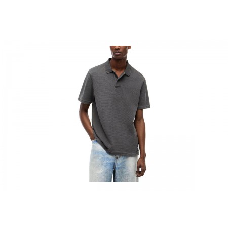 Tommy Jeans Washed Waffle Knit Ανδρικό Κοντομάνικο T-Shirt Polo Ανθρακί