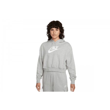 Nike Club Fleece Crop Top Γυναικείο Φούτερ Με Κουκούλα Γκρι