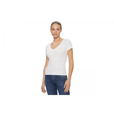 Tommy Jeans Slim Essential Rib V  T-Shirt Γυναικείο 