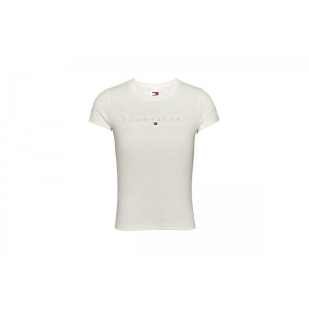 Tommy Jeans Slim Tonal Linear Γυναικείο Κοντομάνικο T-Shirt Λευκό
