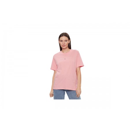 Tommy Jeans New Linear Γυναικείο Κοντομάνικο T-Shirt Ροζ