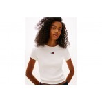 Tommy Jeans Badge Ribbed Slim Fit Γυναικείο Κοντομάνικο T-Shirt Εκρού